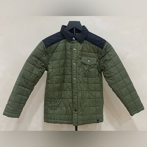 Quiksilver Olive Green Quilted Puffer Jacket with Black Shoulder Yoke
